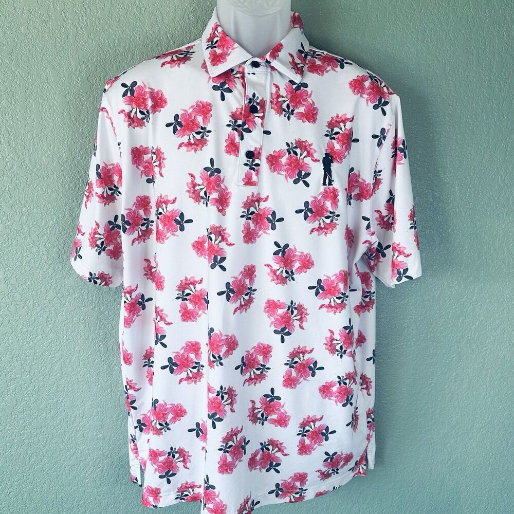 U Suck At Golf April Bouquet Cherry Blossom Performance Polo Shirt L Large 0604
